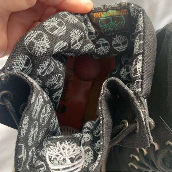 Vintage Timberland All Black (12) Lace-Up Boots; bottom suede top half canvas - Picture 8 of 16